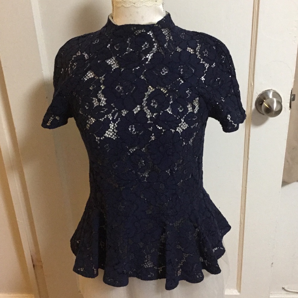 LOVER Navy lace peplum blouse